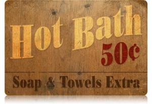 Vintage Hot Bath Metal Sign LARGE