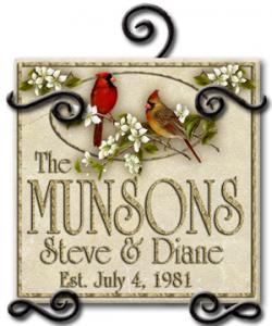 Personalized Cardinals Ceramic Address / Welcome Plaque with Iron Holder