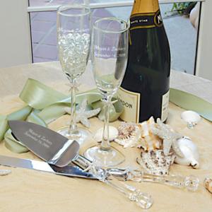 Personalized Beach Theme Wedding Champagne Glasses