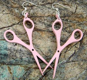 Hair Scissors Wooden Earrings