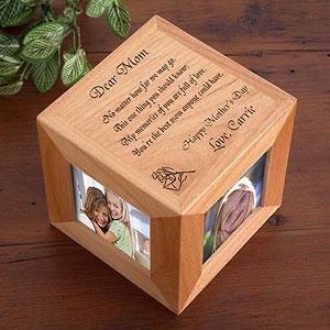 Personalized Wood Photo Cube Frame - Dear Mom Design