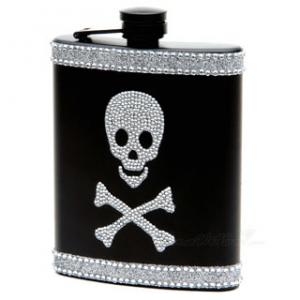 Skull and Crossbones Flask with Rhinestone Accents