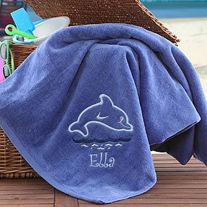 Kids Personalized Blue Beach Towel