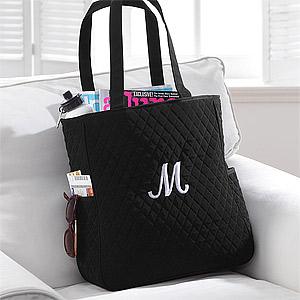 Personalized Tote Bag with Initial Monogram - Black