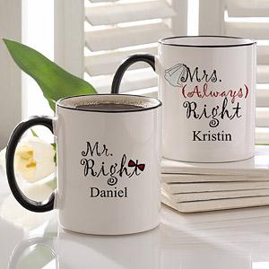 Mr and Mrs Right Personalized Wedding Coffee Mug Set
