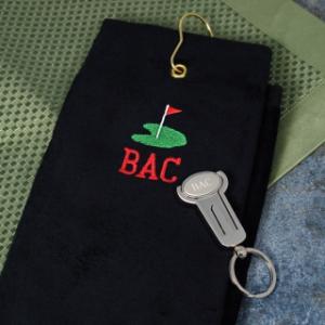 Personalized Golf Towel and Custom Key Chain 2-in-1 Tool Set