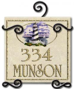 Personalized Lighthouse Ceramic Address / Welcome Plaque with Iron Holder