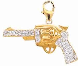 Gold Police Pistol Charm w/ Diamonds
