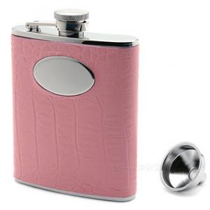 Pink Crocodile Leather Flask (Engravable)