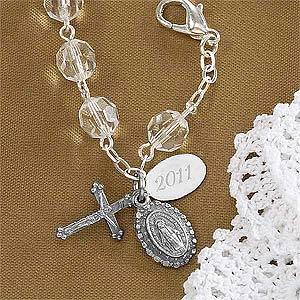 Silver Rosary Crystal Bead Bracelet with Monogram