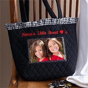 Embroidered Quilted Photo Tote Bag