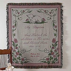 Personalized Baptism Keepsake Afghan Throw - Pink
