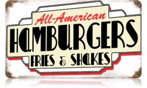 All American Hamburgers Vintage Tin Sign