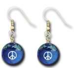 Blue Earth Earrings with Peace Sign