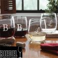 Personalized Stemless Wine Glasses with Initial Monogram