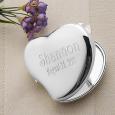 Personalized Silver Compact Mirror - Engraved Heart Design