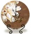 Personalized Brown Tulips Glass Clock with Metal Stand