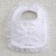 Custom Personalized Christening Bib - Lace Trim
