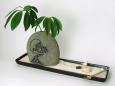 Artistic Ceramic Sand Garden with Engraved Outline Moon Rock Vase