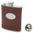 Banded Brown Leather Hip Flask 6oz (Engravable)