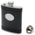 Banded Black Leather Hip Flask 6oz (Engravable)