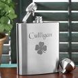 Engraved Irish Shamrock Stainless Steel Pocket Flask