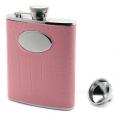 Pink Crocodile Leather Flask (Engravable)