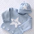 Personalized Baby Sweater and Hat Set Blue - Embroidered